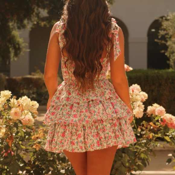Pink Floral Tiered Mini Dress - Picture 5 of 5